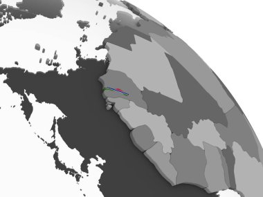 Gambiya katıştırılmış bayrak ile gri siyasi dünya üzerinde. 3D çizim.