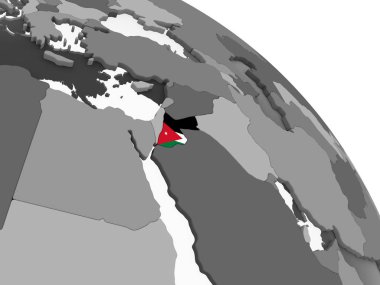 Jordan katıştırılmış bayrak ile gri siyasi dünya üzerinde. 3D çizim.