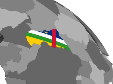 Orta Afrika katıştırılmış bayrak ile gri siyasi dünya üzerinde. 3D çizim.