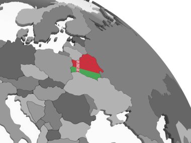 Beyaz Rusya katıştırılmış bayrak ile gri siyasi dünya üzerinde. 3D çizim.