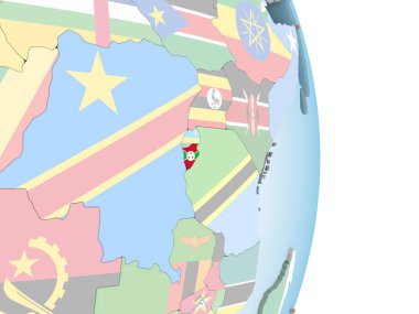 Burundi katıştırılmış bayrak ile parlak siyasi dünya üzerinde. 3D çizim.