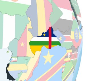 Orta Afrika katıştırılmış bayrak ile parlak siyasi dünya üzerinde. 3D çizim.