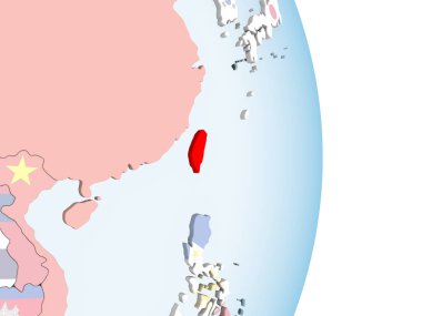 Tayvan katıştırılmış bayrak ile parlak siyasi dünya üzerinde. 3D çizim.