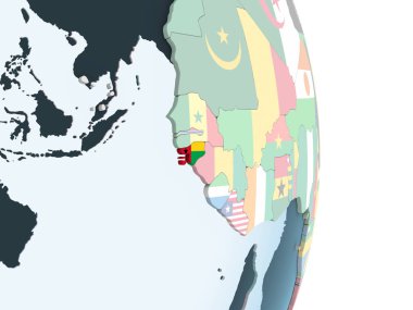 Gine-Bissau katıştırılmış bayrak ile parlak siyasi dünya üzerinde. 3D çizim.