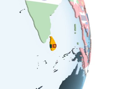 Sri Lanka katıştırılmış bayrak ile parlak siyasi dünya üzerinde. 3D çizim.