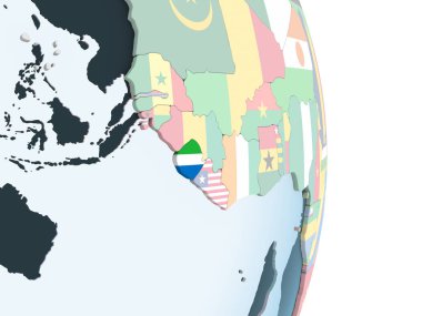 Sierra Leone katıştırılmış bayrak ile parlak siyasi dünya üzerinde. 3D çizim.