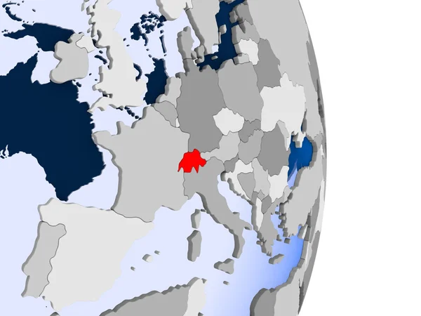 Szwajcaria Czerwono Modelu Globus Polityczny Przezroczystym Oceanów Ilustracja — Zdjęcie stockowe