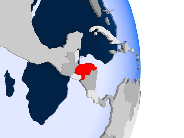 Honduras Rojo Sobre Modelo Globo Político Con Océanos Transparentes Ilustración —  Fotos de Stock