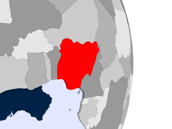 Nigeria Rojo Sobre Modelo Globo Político Con Océanos Transparentes Ilustración — Foto de Stock