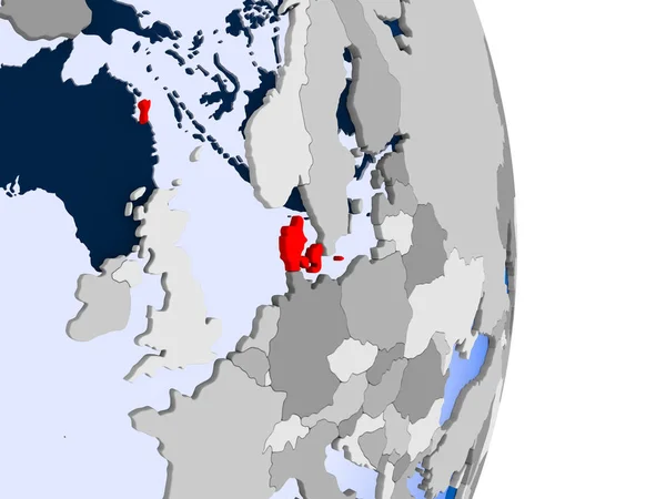 Danemark Rouge Sur Modèle Globe Politique Avec Des Océans Transparents — Photo