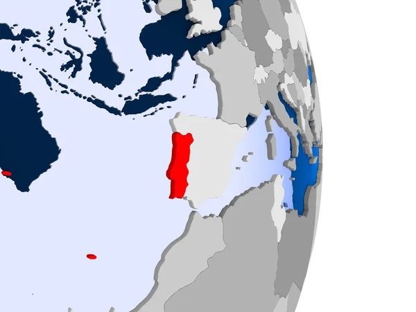 葡萄牙在红色在政治地球的模型以透明的海洋 — 图库照片