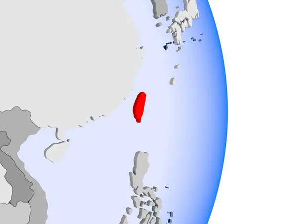 Тайвань Красном Модели Политического Глобуса Прозрачными Океанами Иллюстрация — стоковое фото