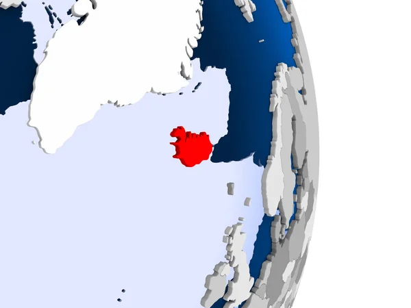 Islandia Rojo Sobre Modelo Globo Político Con Océanos Transparentes Ilustración —  Fotos de Stock