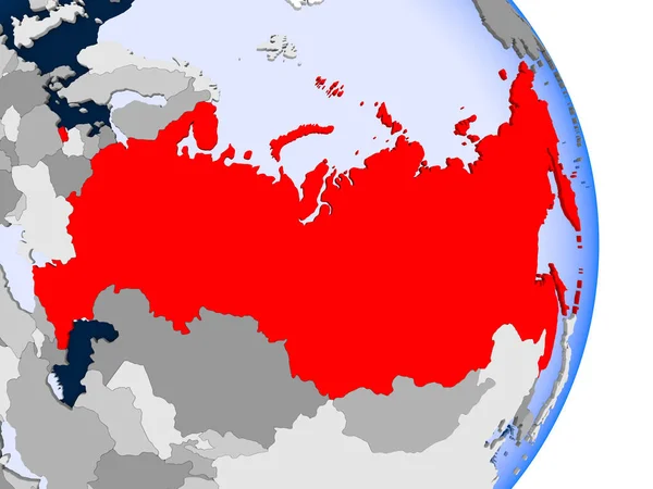 Россия Красном Модели Политического Глобуса Прозрачными Океанами Иллюстрация — стоковое фото