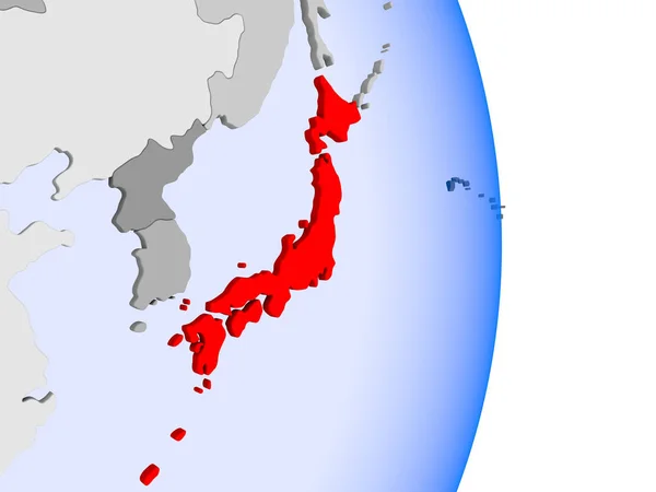Japon Rouge Sur Modèle Globe Politique Avec Des Océans Transparents — Photo