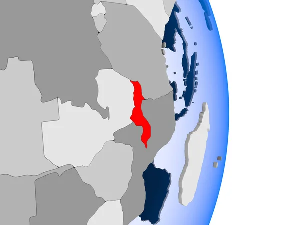 Malawi Modell Politikai Földgömb Átlátható Óceánok Piros Illusztráció — Stock Fotó