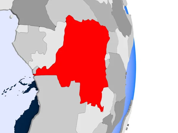 刚果民主共和国在红色的政治世界的模式 透明的海洋 — 图库照片
