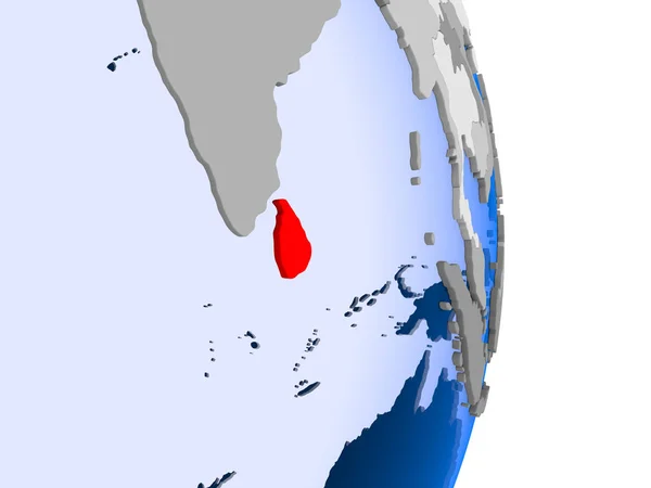 Sri Lanka Czerwono Modelu Globus Polityczny Przezroczystym Oceanów Ilustracja — Zdjęcie stockowe