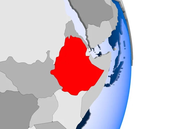 Éthiopie Rouge Sur Modèle Globe Politique Avec Des Océans Transparents — Photo