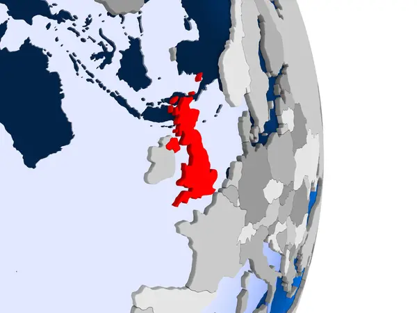 Royaume Uni Rouge Sur Modèle Globe Politique Avec Des Océans — Photo