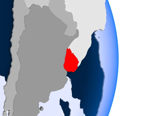 Uruguay Red Model Political Globe Transparent Oceans Illustration — Stock Photo, Image