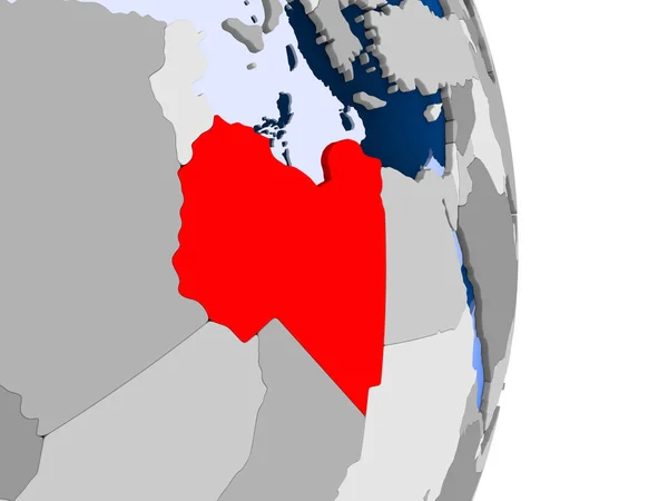 Libia Rojo Sobre Modelo Globo Político Con Océanos Transparentes Ilustración — Foto de Stock