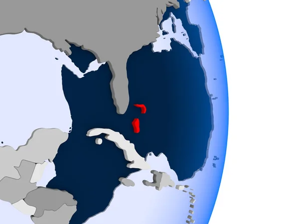 巴哈马以红色对政治地球的模型以透明的海洋 — 图库照片