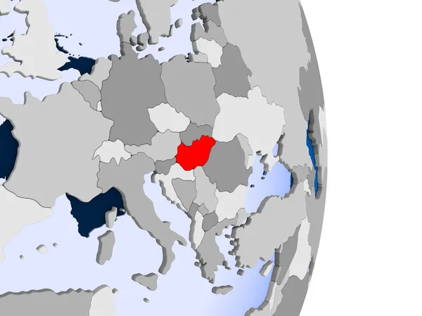 Угорщина Червоному Моделі Політичних Глобусом Допомогою Прозорих Океанів Ілюстрація — стокове фото