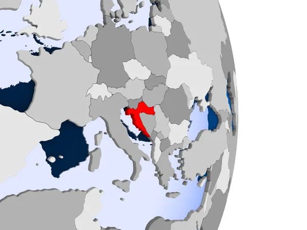克罗地亚在红色在政治地球的模型以透明的海洋 — 图库照片