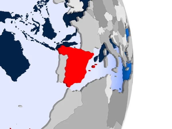 Espagne Rouge Sur Modèle Globe Politique Avec Des Océans Transparents — Photo