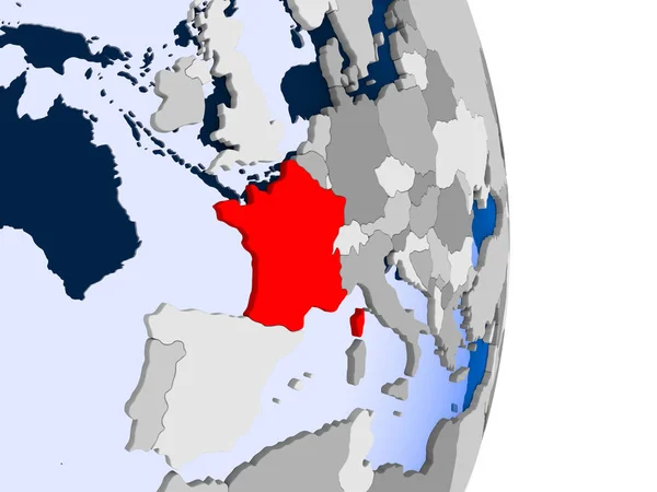 Fransa Modeli Şeffaf Okyanuslar Ile Siyasi Dünya Bir Kırmızı Çizim — Stok fotoğraf