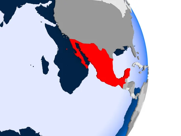 Meksyk Czerwono Modelu Globus Polityczny Przezroczystym Oceanów Ilustracja — Zdjęcie stockowe