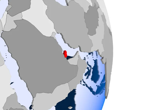 卡塔尔在红色在政治地球的模型以透明的海洋 — 图库照片