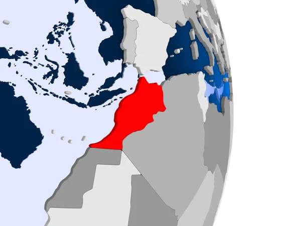 Marokkó Modell Politikai Földgömb Átlátható Óceánok Piros Illusztráció — Stock Fotó