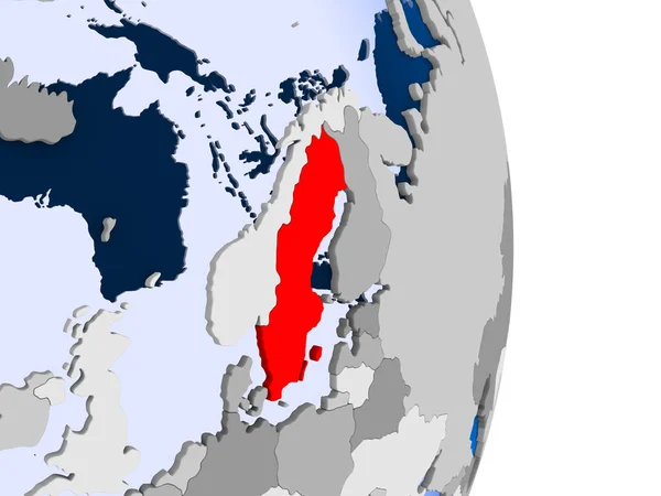 Suède Rouge Sur Modèle Globe Politique Avec Des Océans Transparents — Photo