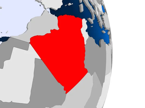 Algeria Rosso Sul Modello Del Globo Politico Con Oceani Trasparenti — Foto Stock