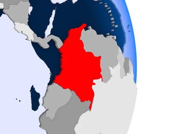 Колумбия Красном Модели Политического Глобуса Прозрачными Океанами Иллюстрация — стоковое фото
