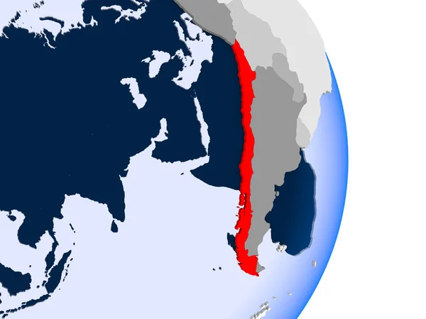 Chili Het Rood Model Van Politieke Wereld Met Transparante Oceanen — Stockfoto