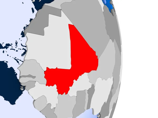 Mali Czerwono Modelu Globus Polityczny Przezroczystym Oceanów Ilustracja — Zdjęcie stockowe