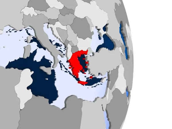 Греция Красном Модели Политического Глобуса Прозрачными Океанами Иллюстрация — стоковое фото