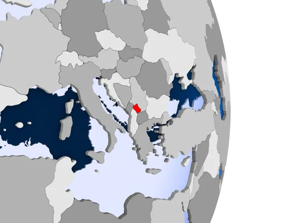 科索沃以红色在政治地球的模型以透明的海洋 — 图库照片