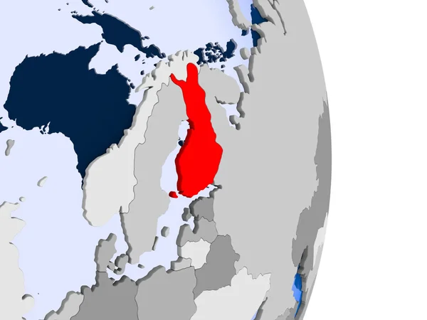 Finlandia Rosso Sul Modello Del Globo Politico Con Oceani Trasparenti — Foto Stock