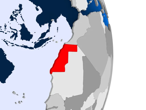 Saara Ocidental Vermelho Modelo Globo Político Com Oceanos Transparentes Ilustração — Fotografia de Stock