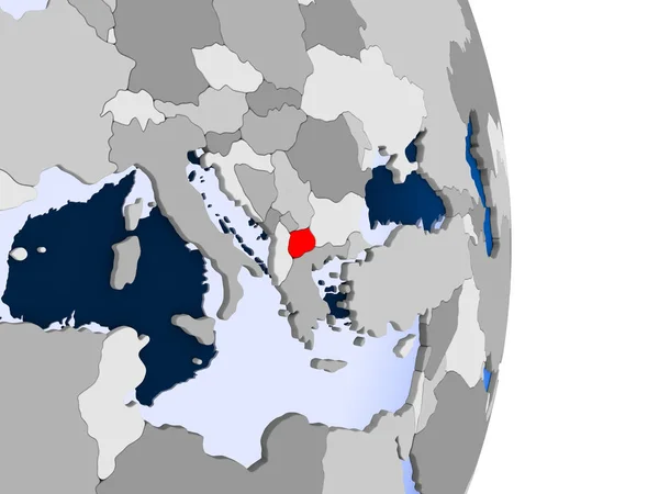 Macedónia Modell Politikai Földgömb Átlátható Óceánok Piros Illusztráció — Stock Fotó