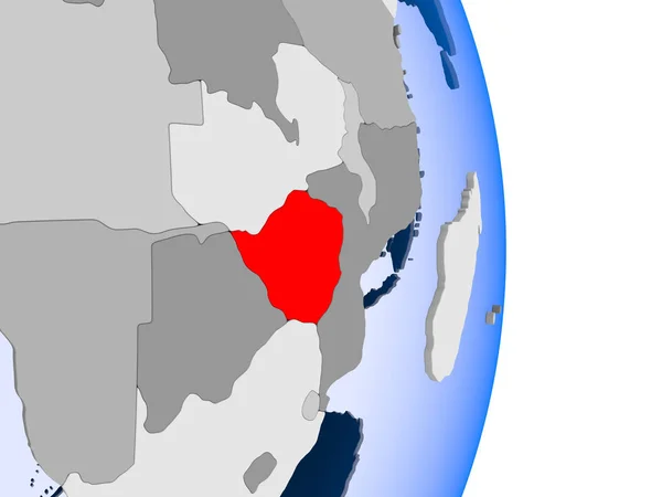 Zimbabwe Czerwono Modelu Globus Polityczny Przezroczystym Oceanów Ilustracja — Zdjęcie stockowe