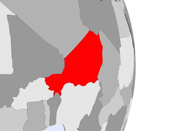 Niger Rött Modell Politiska Världen Med Öppet Hav Illustration — Stockfoto