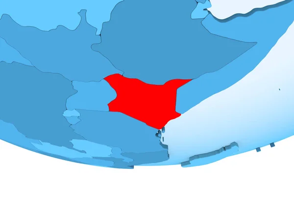 Ілюстрація Кенії Виділено Червоним Кольором Синій Глобусом Допомогою Прозорих Океанів — стокове фото