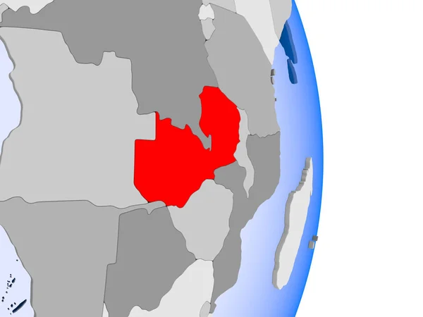 Замбія Червоному Моделі Політичних Глобусом Допомогою Прозорих Океанів Ілюстрація — стокове фото