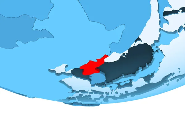 Ilustración Corea Del Norte Resaltada Rojo Sobre Globo Azul Con —  Fotos de Stock