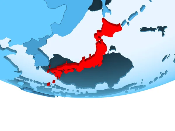 Illustrazione Del Giappone Evidenziata Rosso Globo Blu Con Oceani Trasparenti — Foto Stock